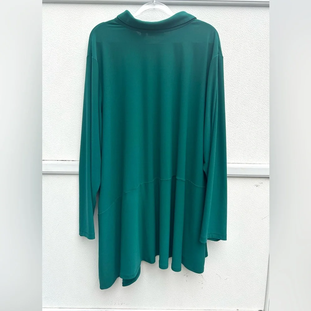 Susan Graver Liquid Knit Top 4X Asymmetrical Hem Kelly Green Button Front Tunic - Picture 10 of 11